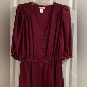 NWT London Times Meg Godet Deep Red Oxblood Long Sleeve Dress size 8 Women's